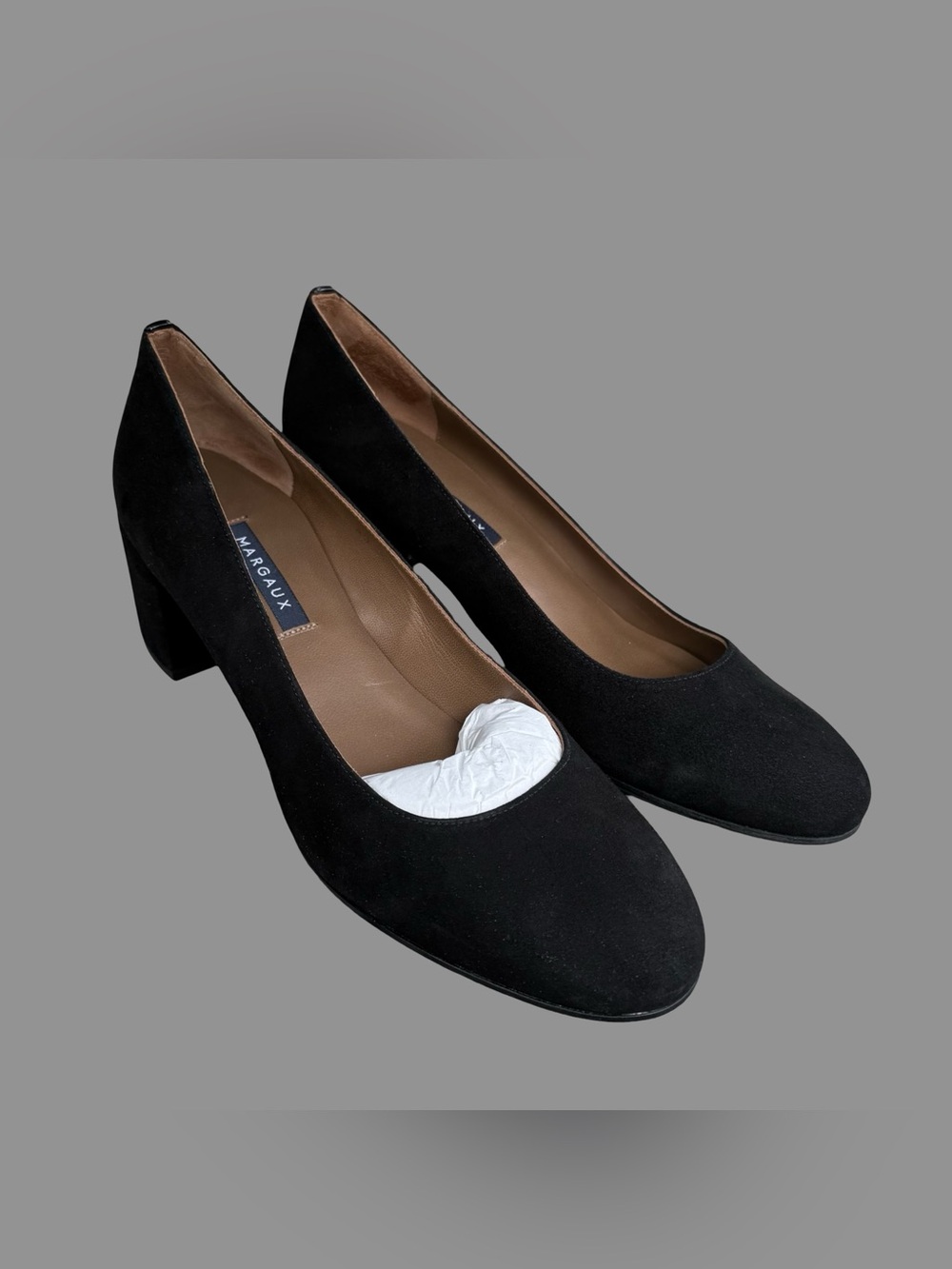 Margaux Black Suede Block Heel Almond Toe Shape Slip On Shoes EU 40M ($295)